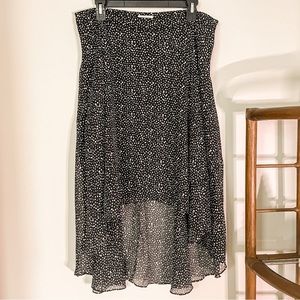 Midi Black and White Spotted High Low Flowy Skirt